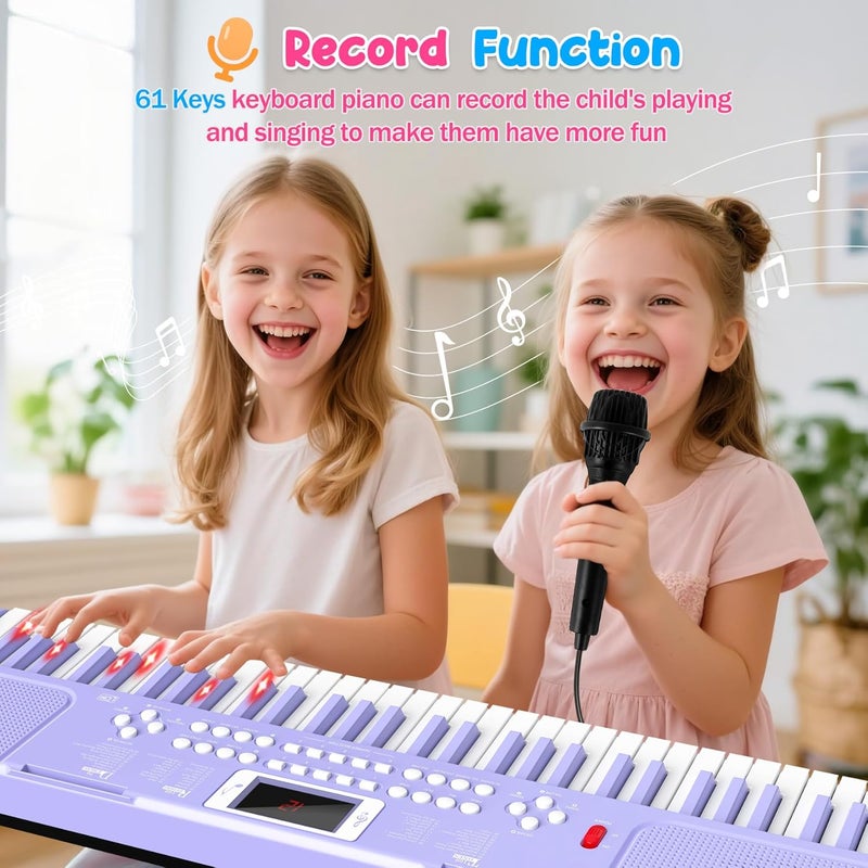 TWFRIC Piano Keyboard, 61 Key Upgrade Kids Pianos Music Toy with Light-up Keys & Pro Teaching Modes, Dual Speaker, 70 Demos,100 Tones, 100 Rhythms Perfect Christmas/Birthday Gift for Kids (Purple) - Image 5